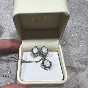 Jared Opal Topaz Diamond Silver Necklace earrings